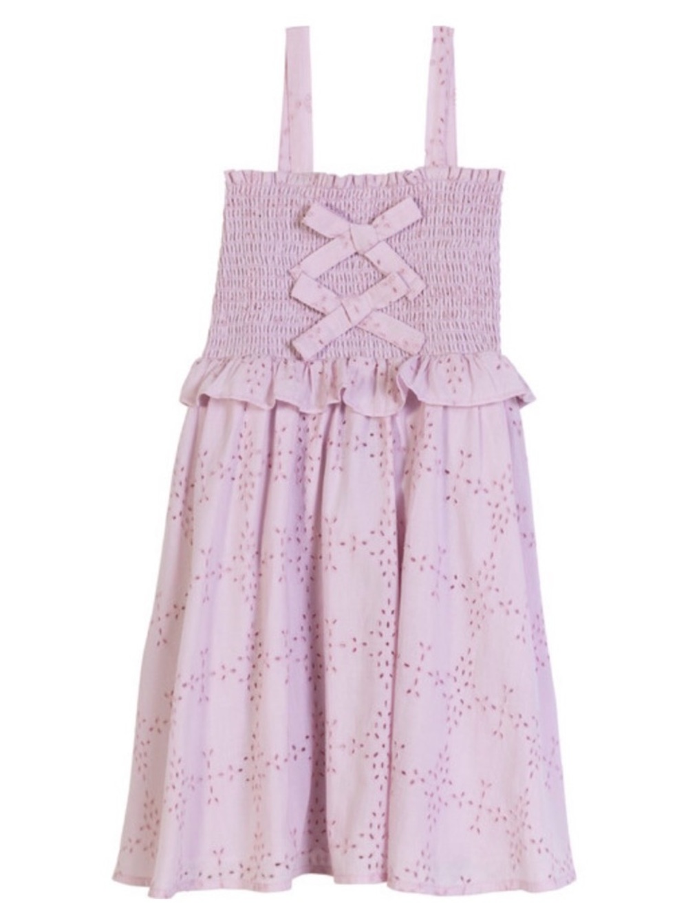 Maisonette Pink Eyelet Dress with Bow Detail
